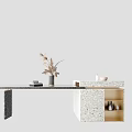 Modern Dining Table With Decorative Plant Marble Top And Storage Cabinet