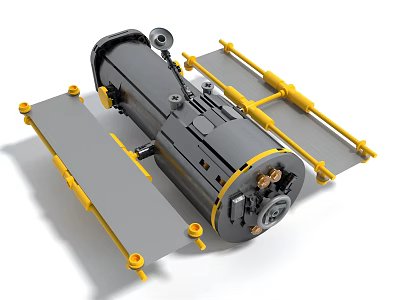 Building Block Mechanical Structure With Yellow Parts And Gray Panels 3d model