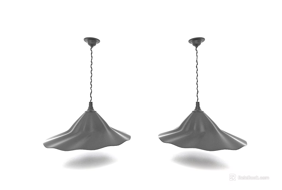 Two Gray Umbrella shaped Chandeliers Hanging with Chains Against White Background 3d model 