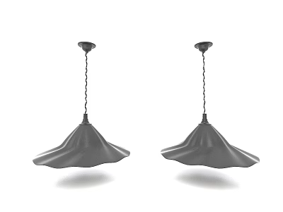 Two Gray Umbrella shaped Chandeliers Hanging with Chains Against White Background 3d model