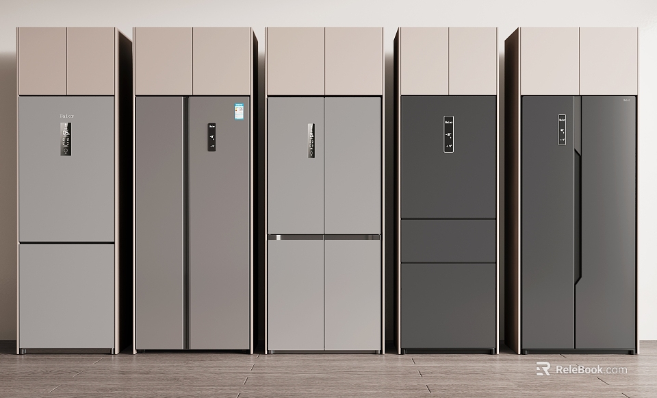 Modern Refrigerators Showcase with Various Styles Gray Black and Contemporary Designs for Home Kitchen 3d model 