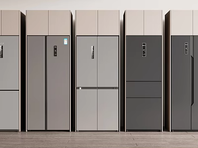 Modern Refrigerators Showcase with Various Styles Gray Black and Contemporary Designs for Home Kitchen 3d model