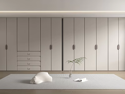 Modern Wardrobe Design With Sliding Doors Drawers And Minimalist Decorative Plant 3d model