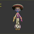 Game Movie Character With Red Wide Brimmed Hat Green Eyes And Cow Patterned Pants