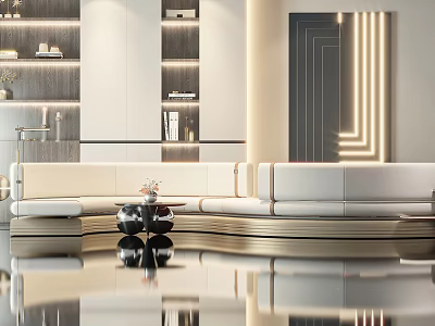 Modern Sectional Multi Person Sofa in Contemporary Living Room with Coffee Table and Ambient Lighting 3d model