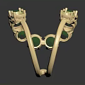 Elegant Golden Open Ring With Green Gemstones And Intricate Metallic Design