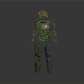 Mechanical Green Robot With Helmet White Star On Chest And Standing Mechanical Structure 3d model