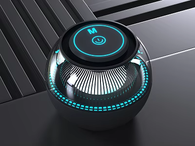 Sleek Modern Spherical Wireless Speaker Featuring Blue LED Lights And Smooth Surface Design 3d model