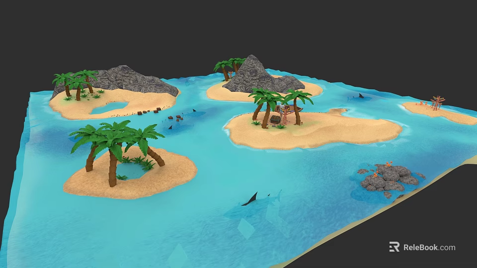 Microlandscape Featuring Tropical Islands Sandy Beaches Palm Trees Rocks And Blue Water 3d model 