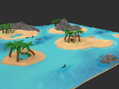 Microlandscape Featuring Tropical Islands Sandy Beaches Palm Trees Rocks And Blue Water 3d model