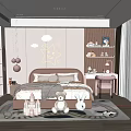Cozy Pink White Kids Room With Cloud Star Decor Lights Stuffed Toys And Bookshelf