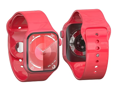 Red Smart Watch Modern Design With Digital Display And Silicone Strap 3d model