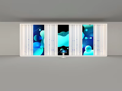 Modern Photo Wall Design With Abstract Blue Patterns And White Frame Decorative Lighting 3d model