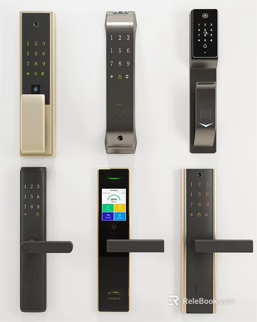 Smart Electronic Door Handle Designs With Keypad Fingerprint And Digital Screen 3d model 