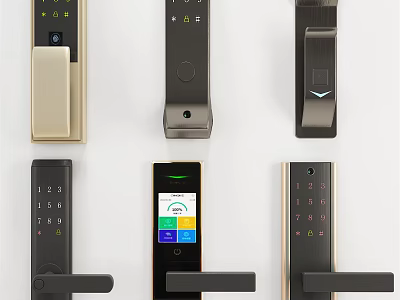 Smart Electronic Door Handle Designs With Keypad Fingerprint And Digital Screen 3d model
