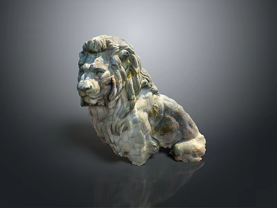 Sitting Stone Lion Statue With Detailed Mane And Carved Texture On Dark Background 3d model