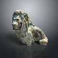 Sitting Stone Lion Statue With Detailed Mane And Carved Texture On Dark Background