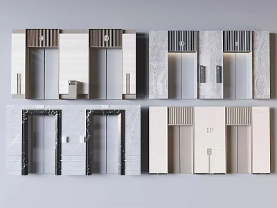 Elevator Door Designs With Marble Wood Grain Panels Floor Numbers And Decorative Elements 3d model