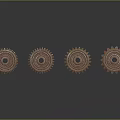 Copper Colored Hardware Tool Gears With Toothed Edges Arranged On Black Background With Reflections
