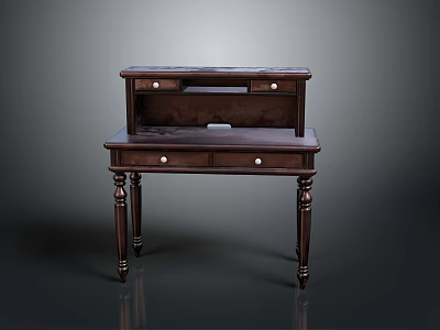 Traditional Dark Wood Desk With Drawers Sturdy Legs And Smooth Tabletop Design 3d model