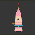 Cute Pink Cartoon Vending Machine With Colorful Cubes Smiling Face And Orange Items
