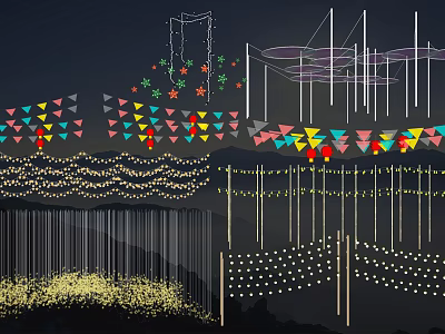 Colorful Decorative Lights With Star Shaped Bunting And String Light Designs 3d model