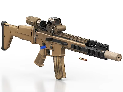 Tan Tactical Military Rifle With Scope And Bullet For Combat Use 3d model