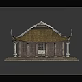 Traditional Ancient Architecture with Yellow Tiled Roof Overhanging Eaves and Wooden Structure on Stone Base