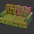 Green Fabric Two Seater Sofa With Tufted Backrest And Wooden Legs
