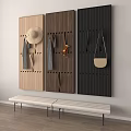 Wall Hooks on Light Dark Black Wooden Panel Wall with Hat Clothes and Bag