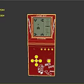 Red Game Boy Classic Handheld Gaming Device With Block Game Display And Yellow Direction Pad