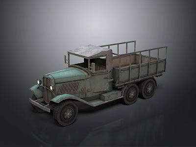 Vintage Turquoise Truck With Open Cargo Bed Railing And Canvas Top 3d model