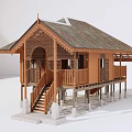 Traditional Wooden House With Sloped Metal Roof Carved Details Porch And Staircase