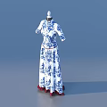 Blue And White Pattern Long Dresses On Mannequins With Blue Base Platform 3d model