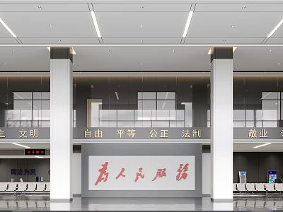 Spacious Modern Hotel Lobby Interior With White Columns Seating And Lighting 3d model