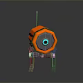 Orange Casing Robotic Creature With Eight Legs Top Antenna And Blue Center