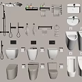 Modern Bathroom Toilet Collection Display With Various Urinals Sinks And Towel Racks