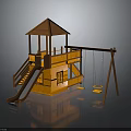 Kids Outdoor Wooden Play Structure With Slide Swing And Roofed Playhouse