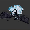 Detailed Black Mythical Dragon Sculpture With Spread Wings On Blue Ice Base