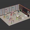 Art Studio Interior With Drawing Tables Easels Stools And Colorful Wall Art