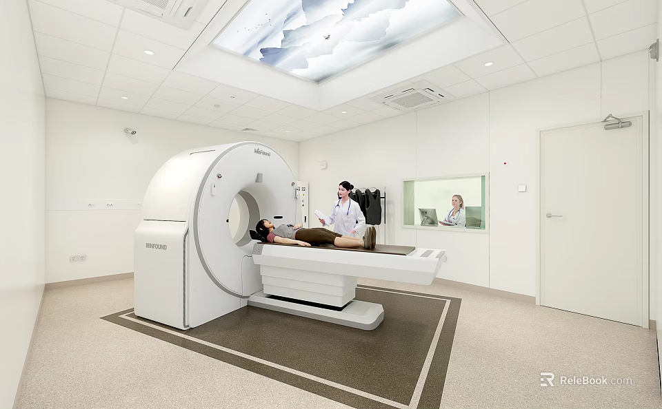 Hospital Outpatient CT Scanner Examination Room With Doctor And Patient 3d model 