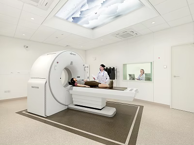Hospital Outpatient CT Scanner Examination Room With Doctor And Patient 3d model