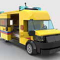 Yellow Building Block Ambulance With Blue Emergency Lights And Open Doors