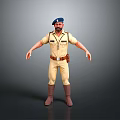 Man In Khaki Uniform With Blue Beret Brown Boots And Belt