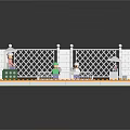 Cartoon Tennis Court Scene With Lego Style Characters White Fence Yellow Surface And Seating Area