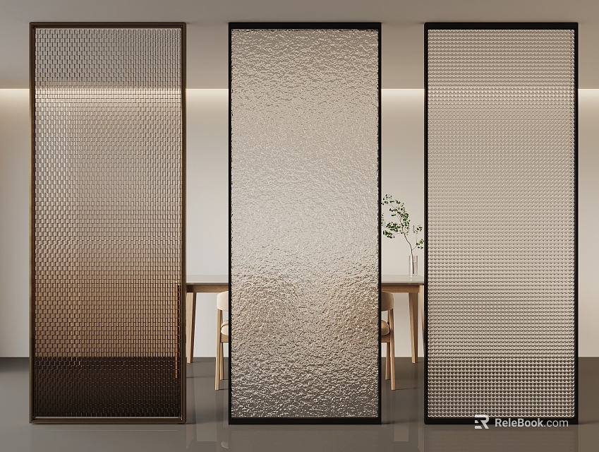 Stylish Modern Room Divider Screens With Textured Glass And Perforated Panels 3d model 