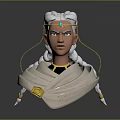 Game Movie Character With Silver White Braided Hair Golden Headpiece And Blue Gold Outfit