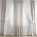 Light Brown Linen And White Sheer Curtains For Home Window Interior 3d model