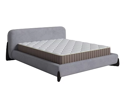 Modern Grey Double Bed With Upholstered Headboard And Quilted Mattress Design 3d model
