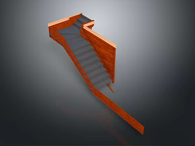 Sleek Curved Wooden Staircase Design With Gray Steps And Wooden Railing 3d model